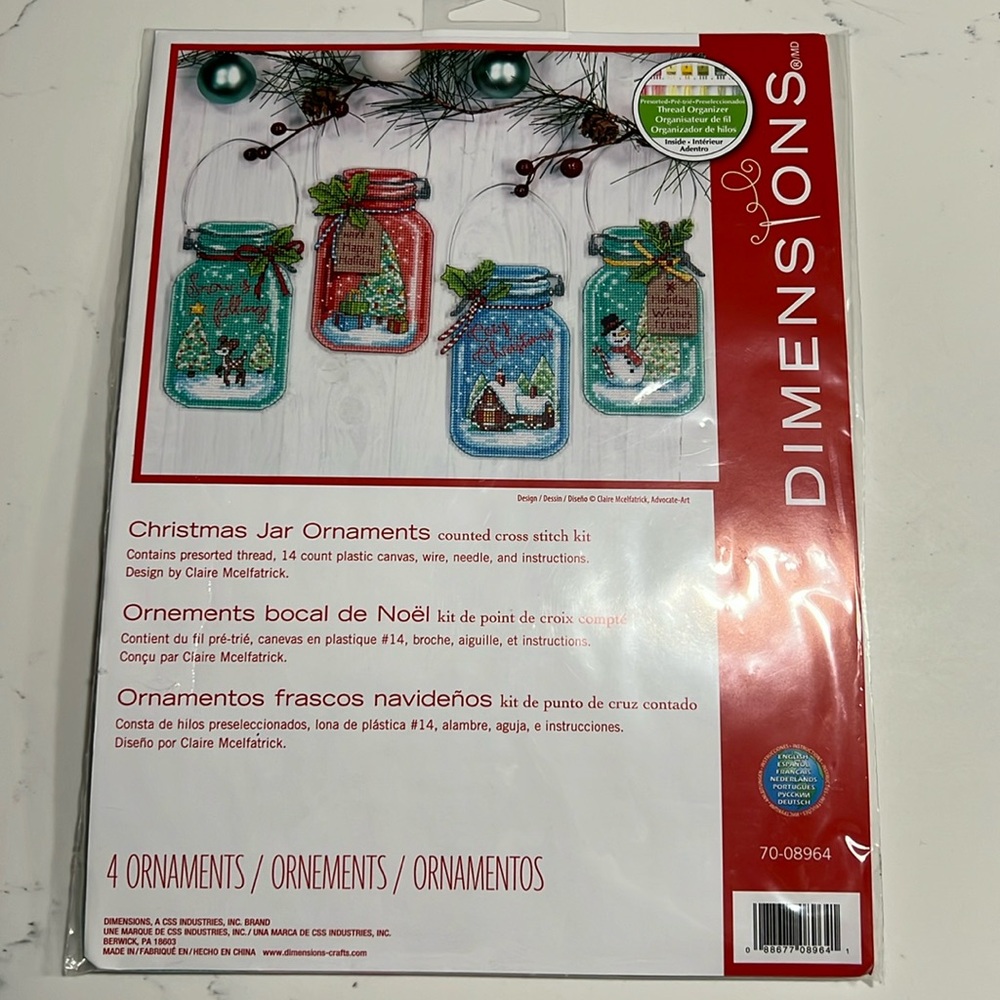 Dimensions Cross Stitch Kit Christmas Jar Ornaments